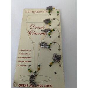 Wine Glass Drink Markers Charms Leaves Cocktails Party 6pc Set Living Quarters